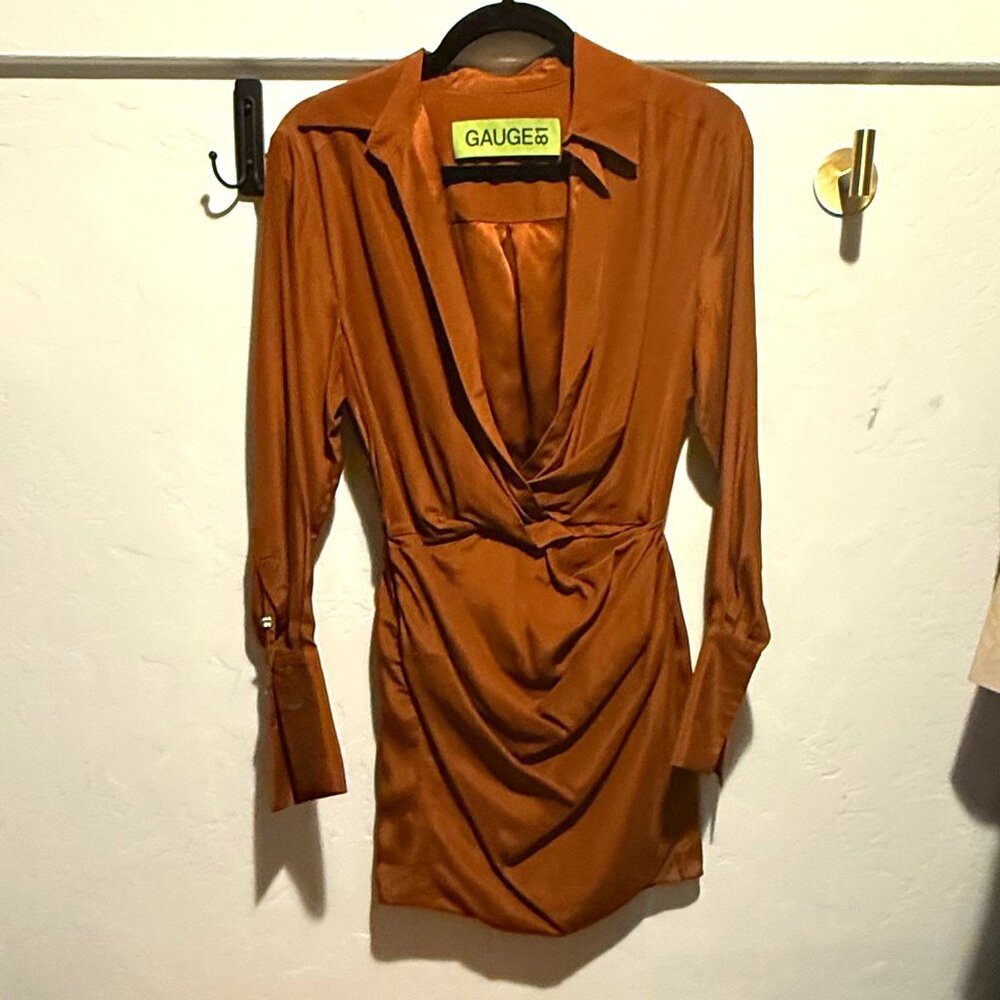 Gauge 81 Naha Draped Silk Mini Dress with Swarovski detail